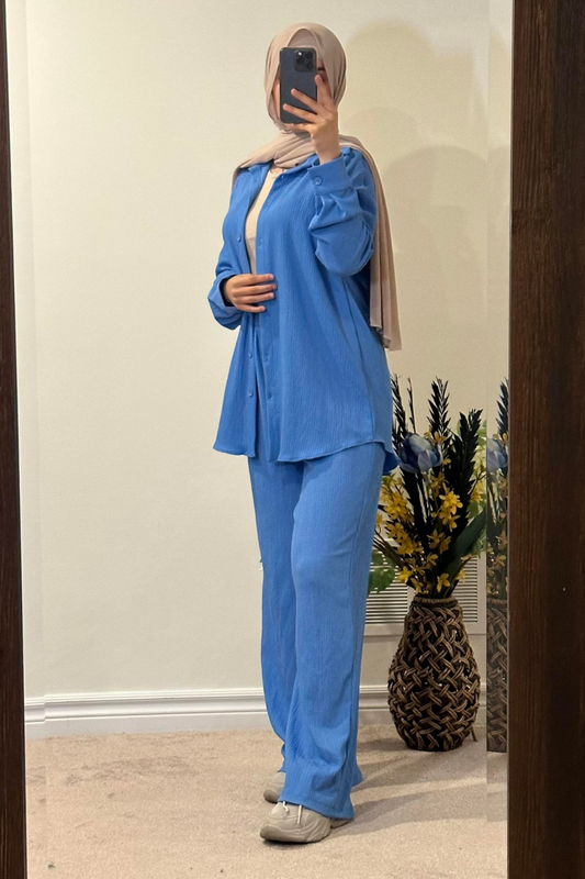 Maryam Buttoned Set - Sky Blue