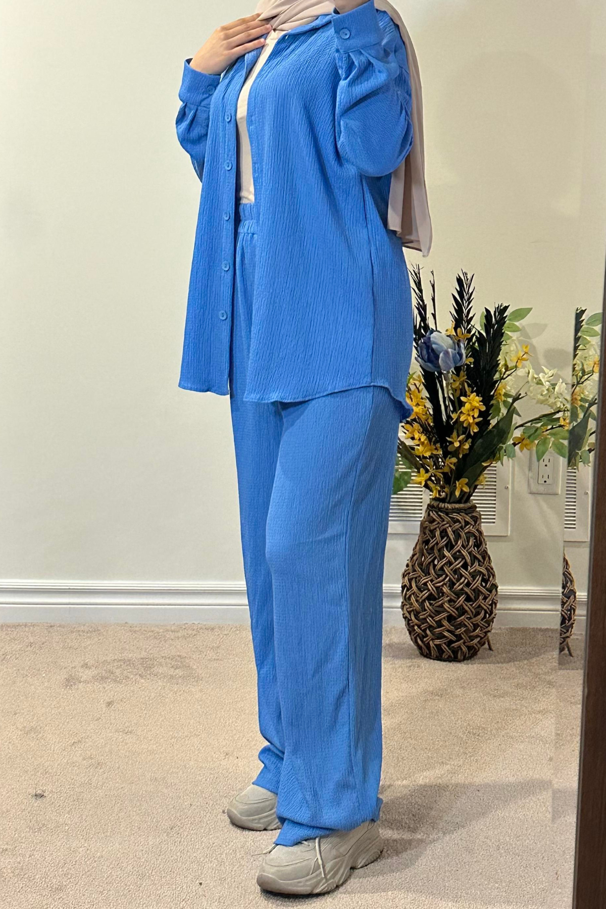 Maryam Buttoned Set - Sky Blue