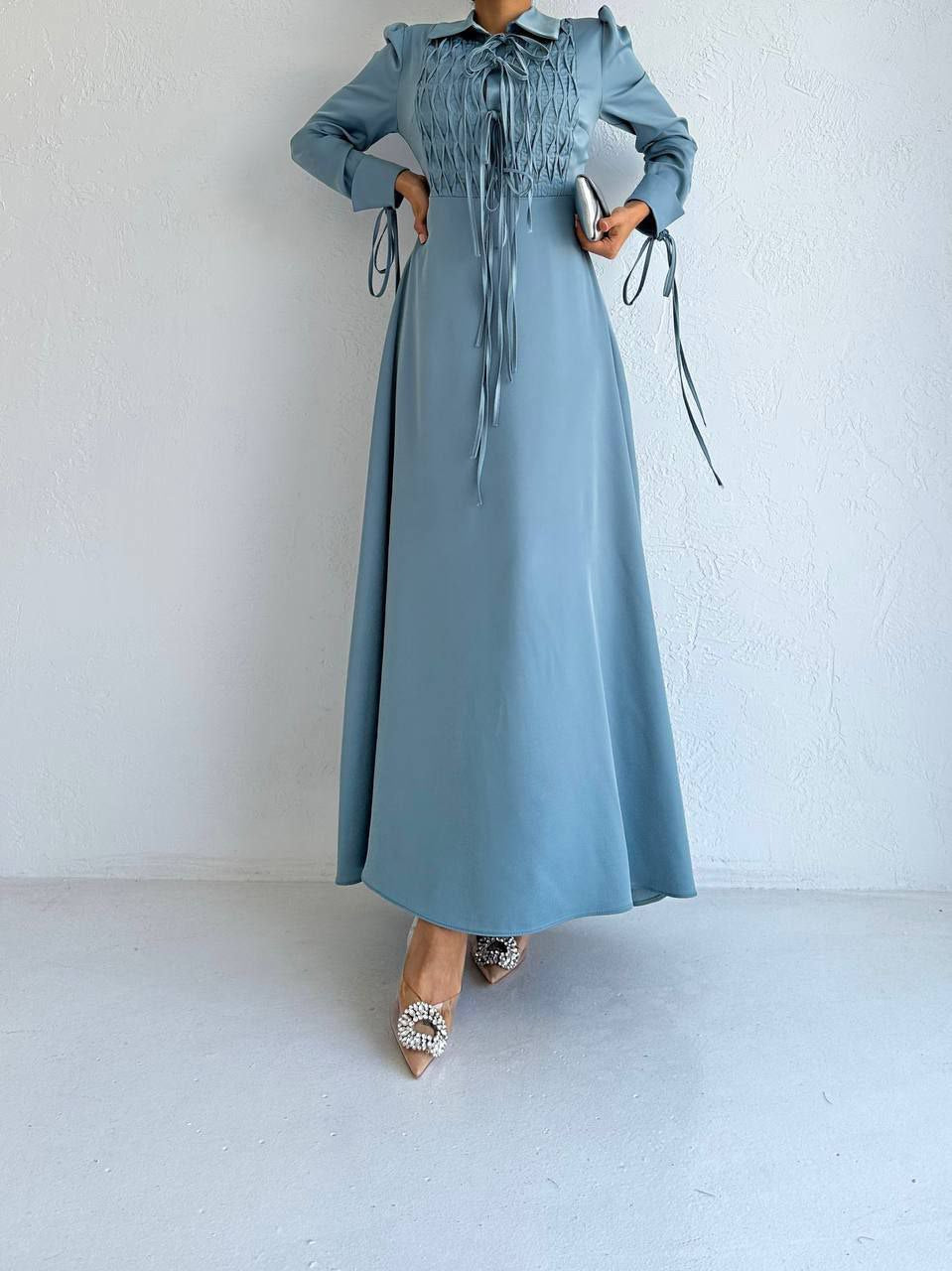 Fatima Satin Dress - Sky Blue