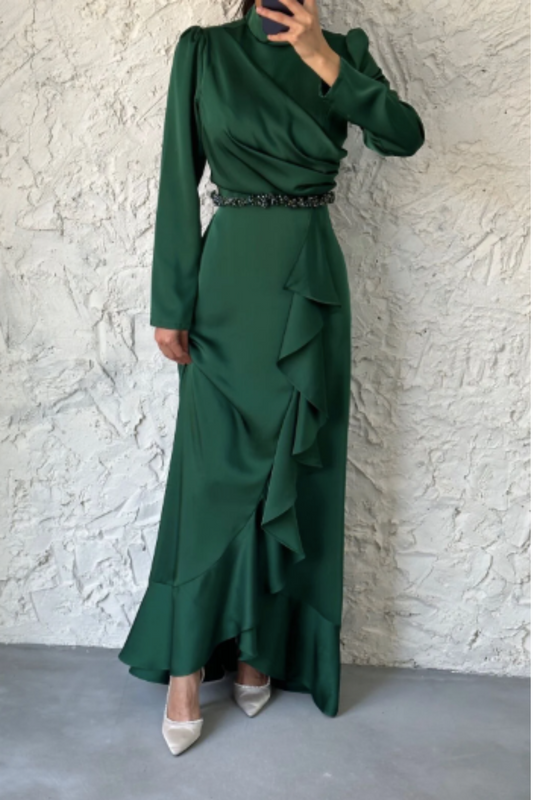 Jamila Ruffled Dress - Emerald
