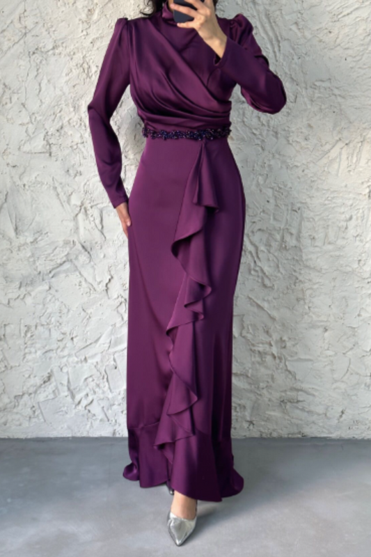 Jamila Ruffled Dress - Plum