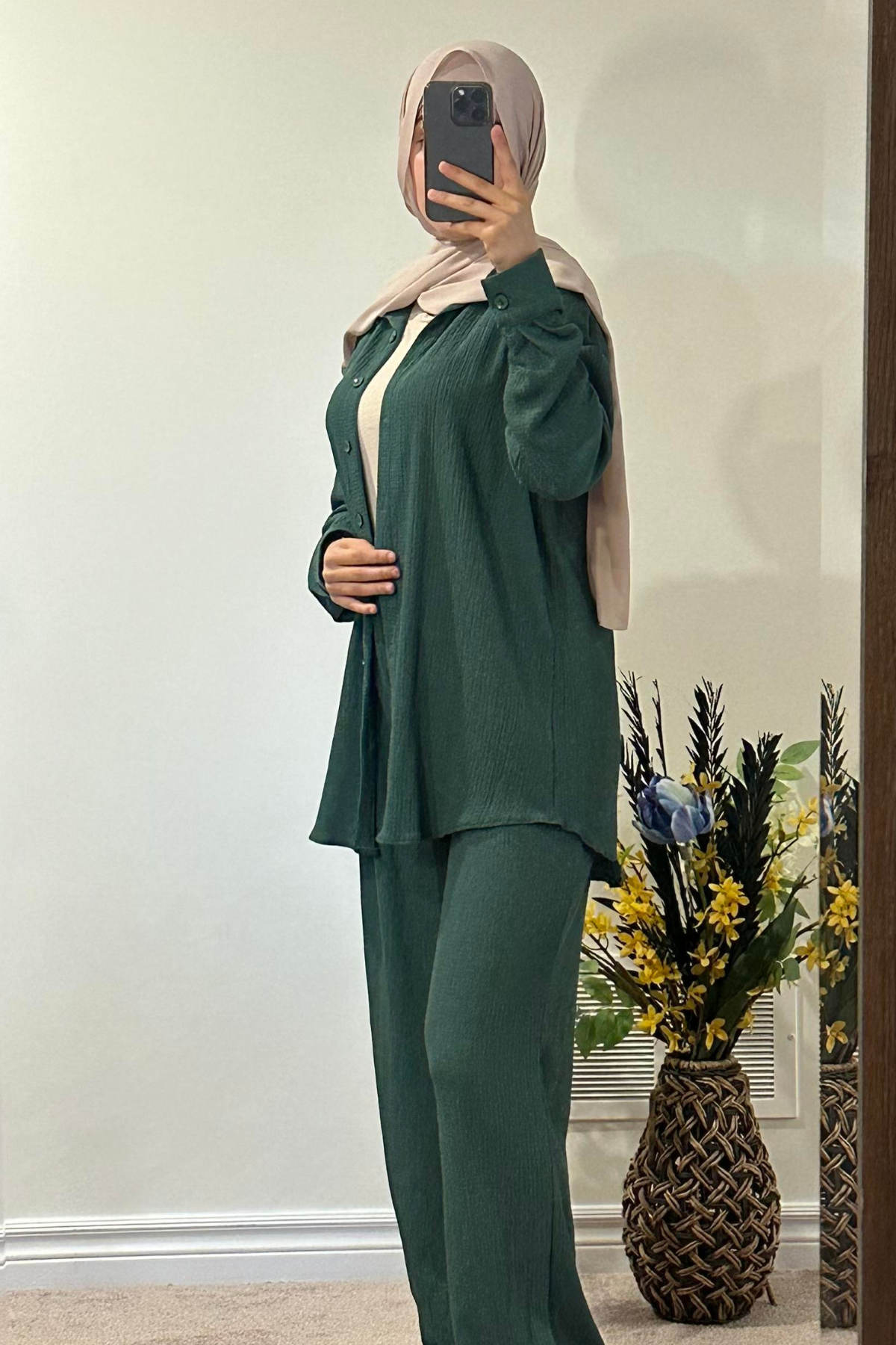 Maryam Buttoned Set - Forest Green