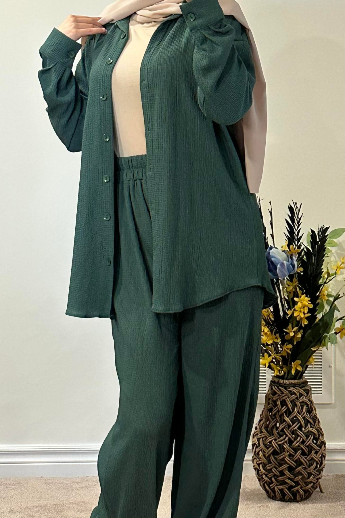 Maryam Buttoned Set - Forest Green