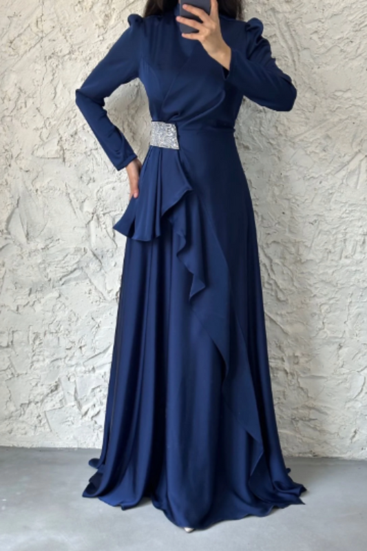 Yasmeen Luxe Dress - Navy Blue