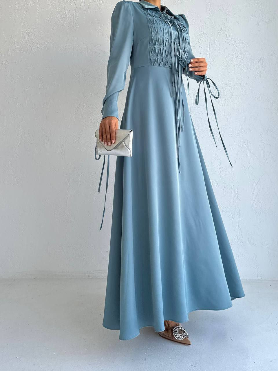 Fatima Satin Dress - Sky Blue