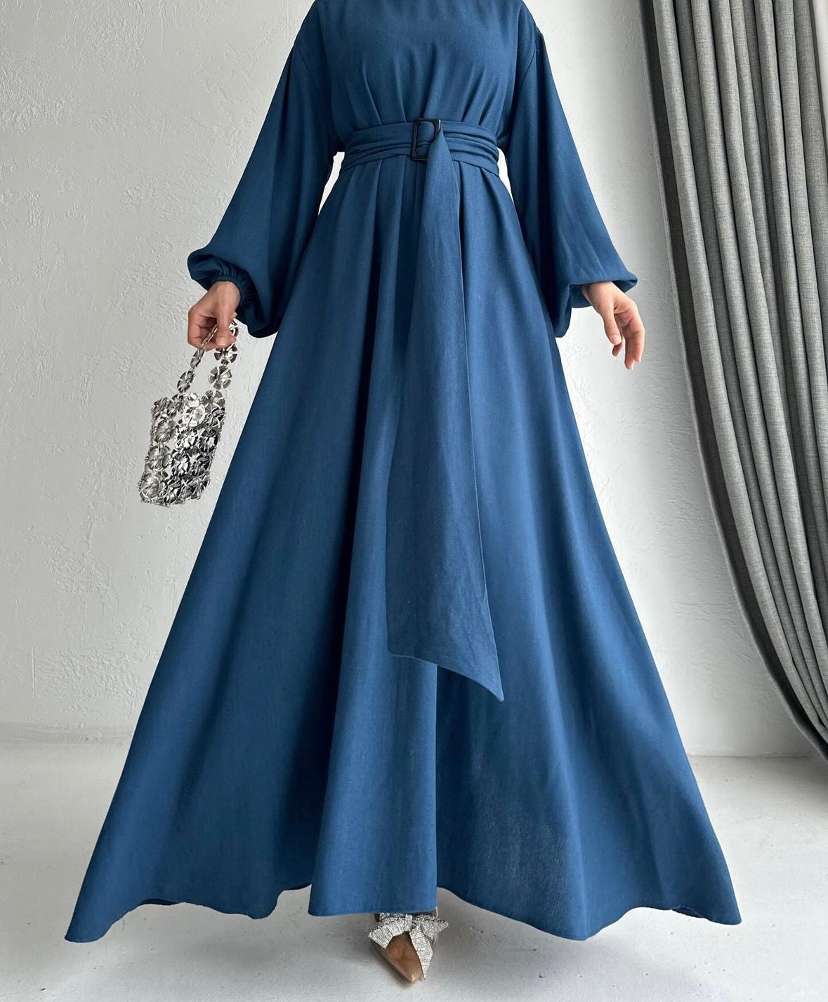 Leena Linen Blend Dress - Blue