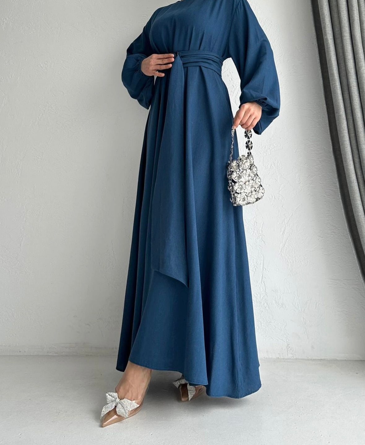 Leena Linen Blend Dress - Blue