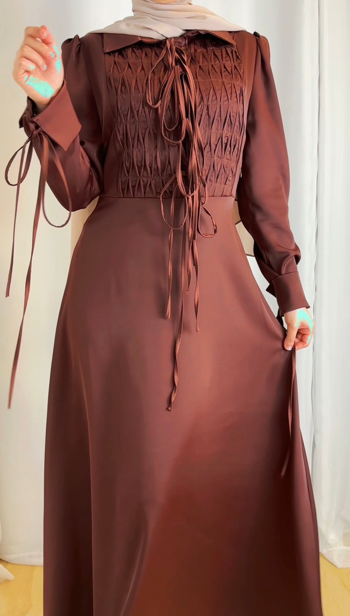 Fatima Satin Dress - Cinnamon