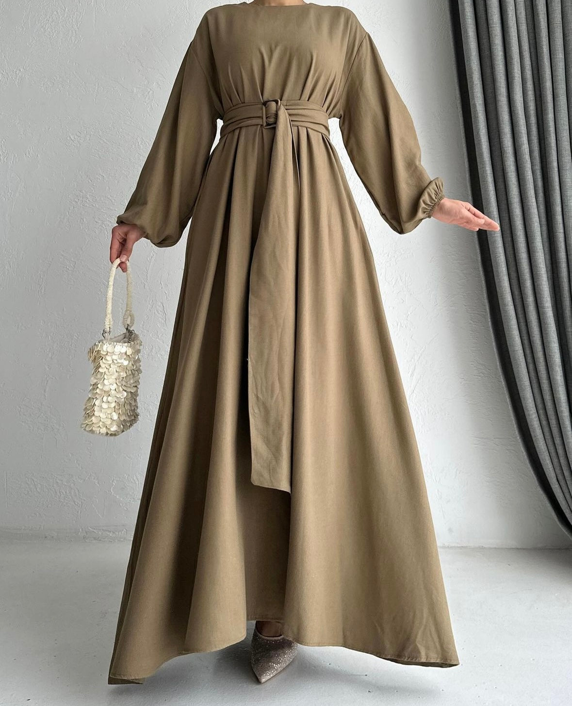 Leena Linen Blend Dress - Taupe