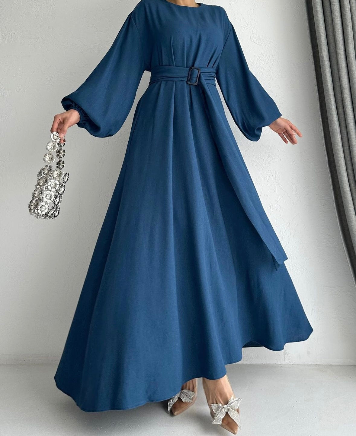 Leena Linen Blend Dress - Blue