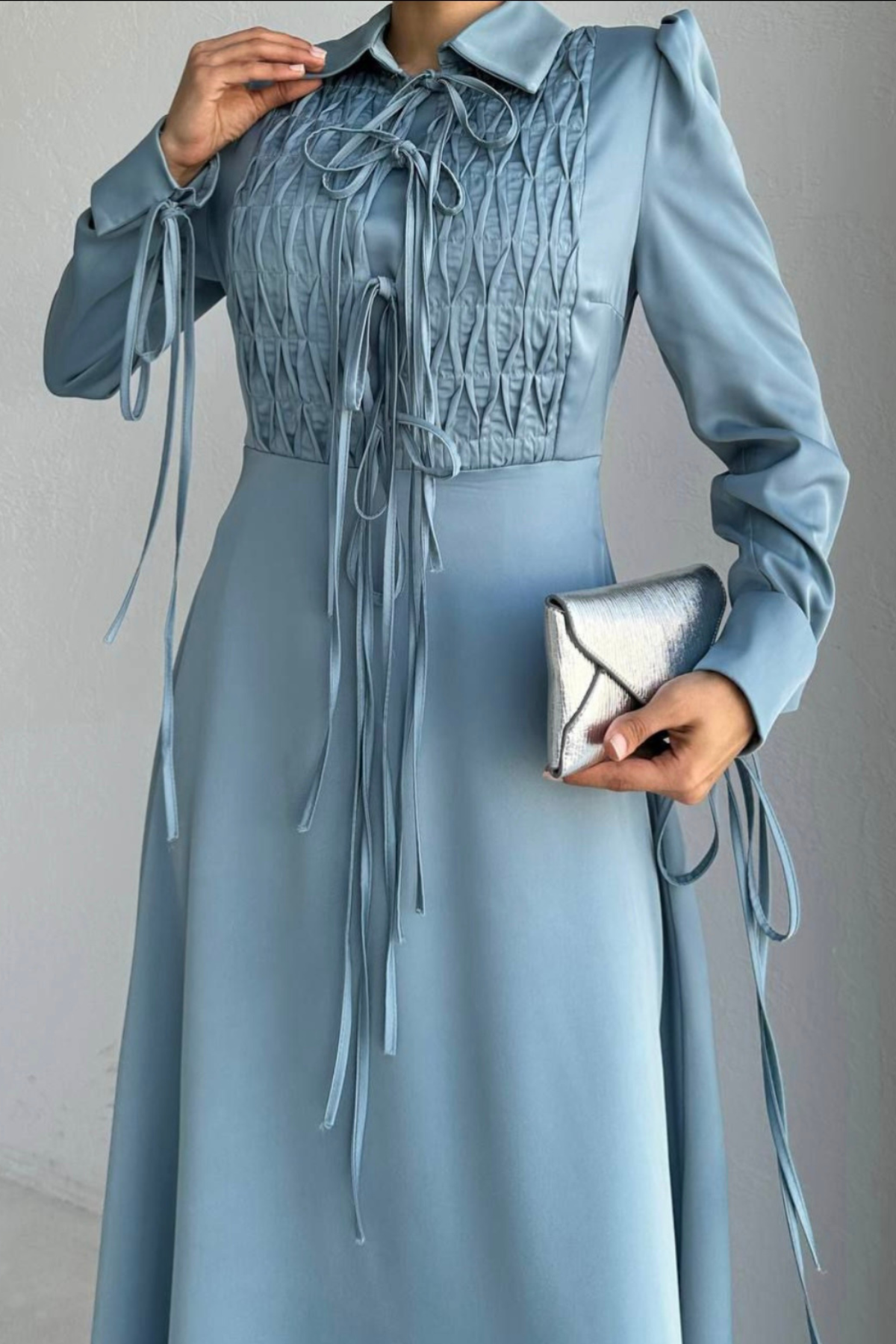 Fatima Satin Dress - Sky Blue