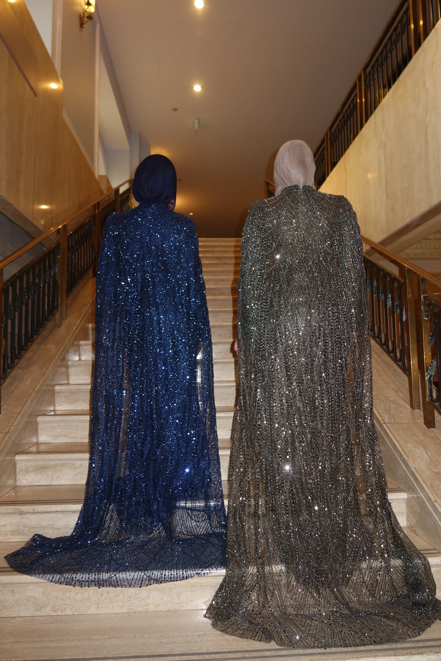 Leena - Embellished Dress with Cape - Royal Navy