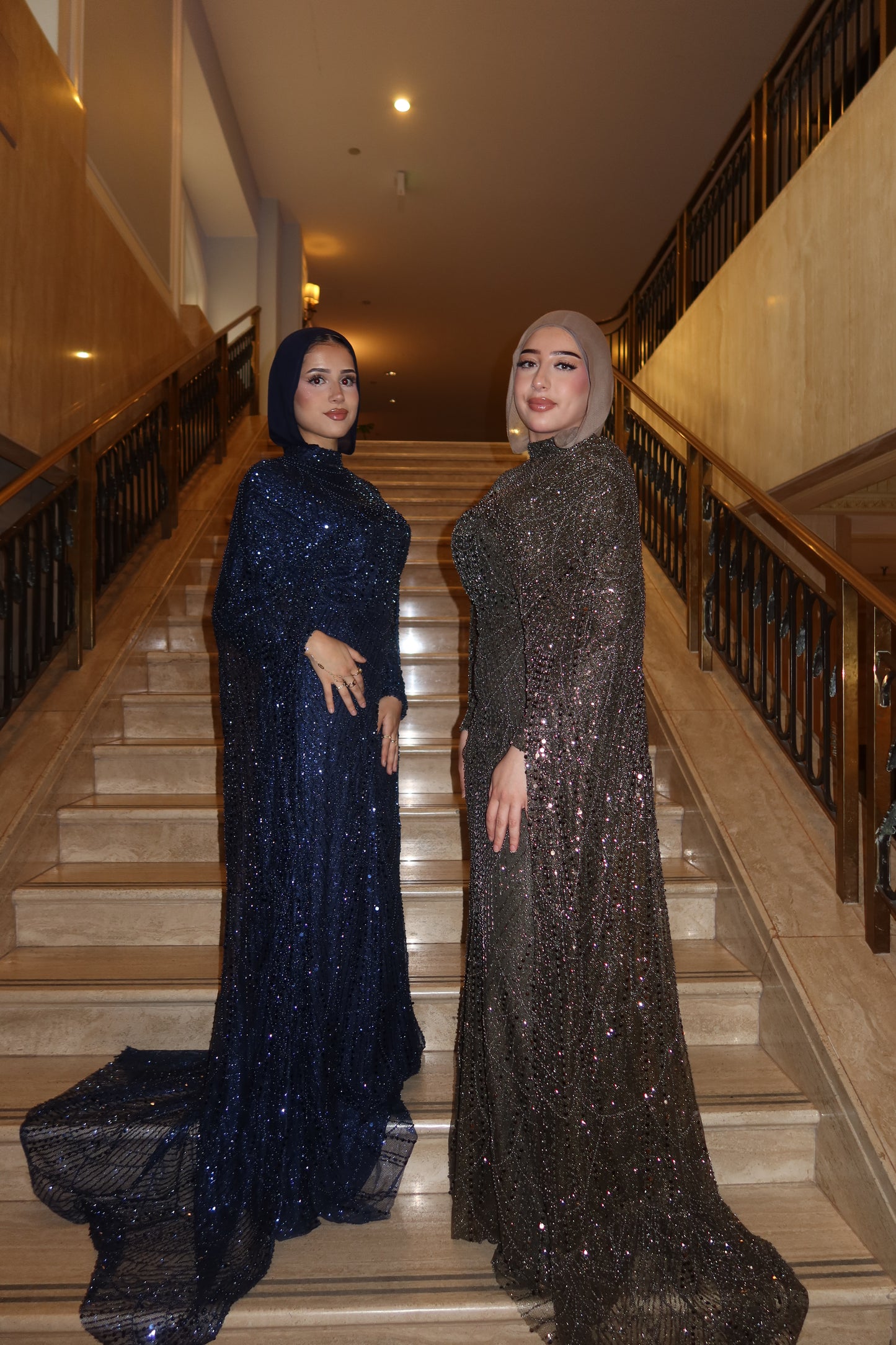 Leena - Embellished Dress with Cape - Royal Navy