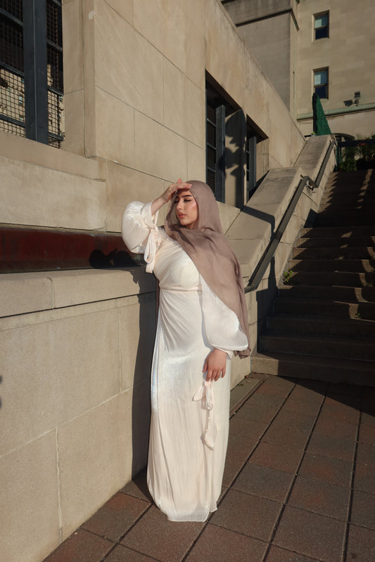 Batoul - Softly Pleated & Embellished Dress - Cream