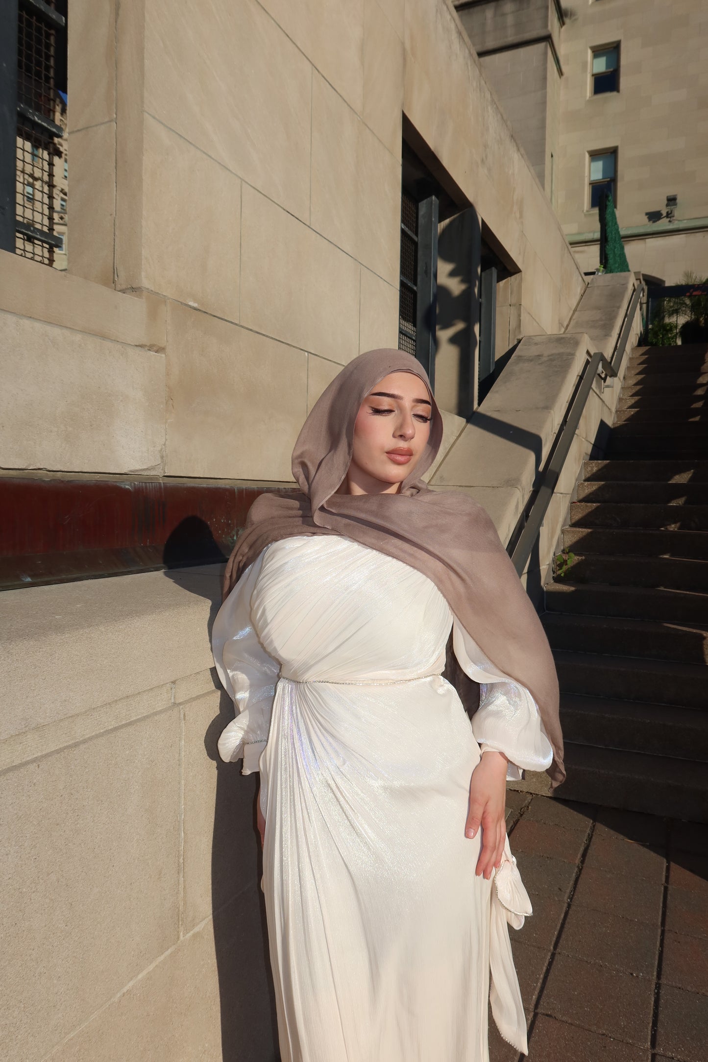 Batoul - Softly Pleated & Embellished Dress - Cream