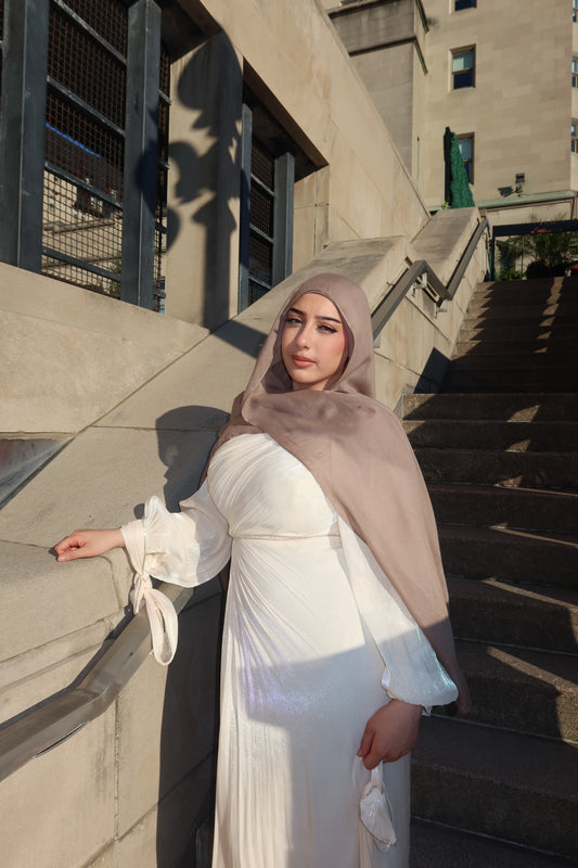 Batoul - Softly Pleated & Embellished Dress - Cream