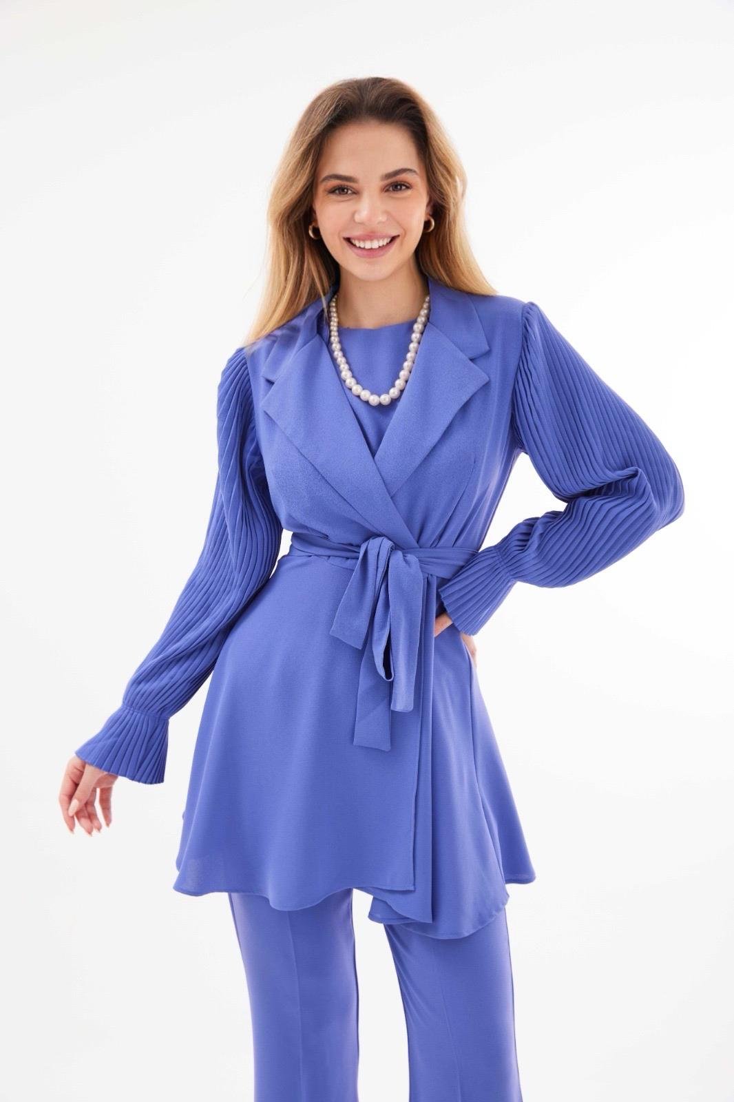 Alara Pleated Sleeves Matching Set - Indigo