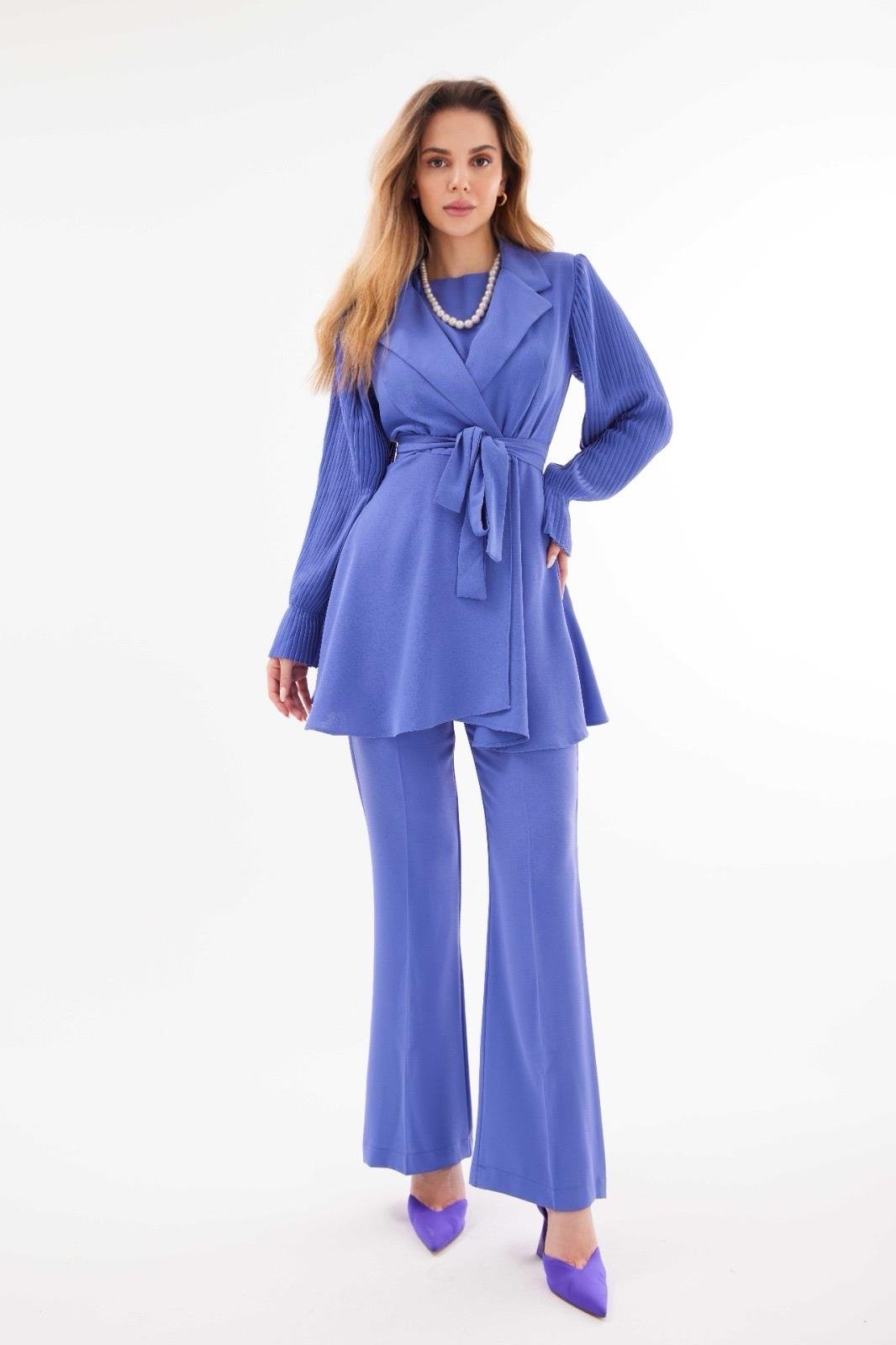 Alara Pleated Sleeves Matching Set - Indigo