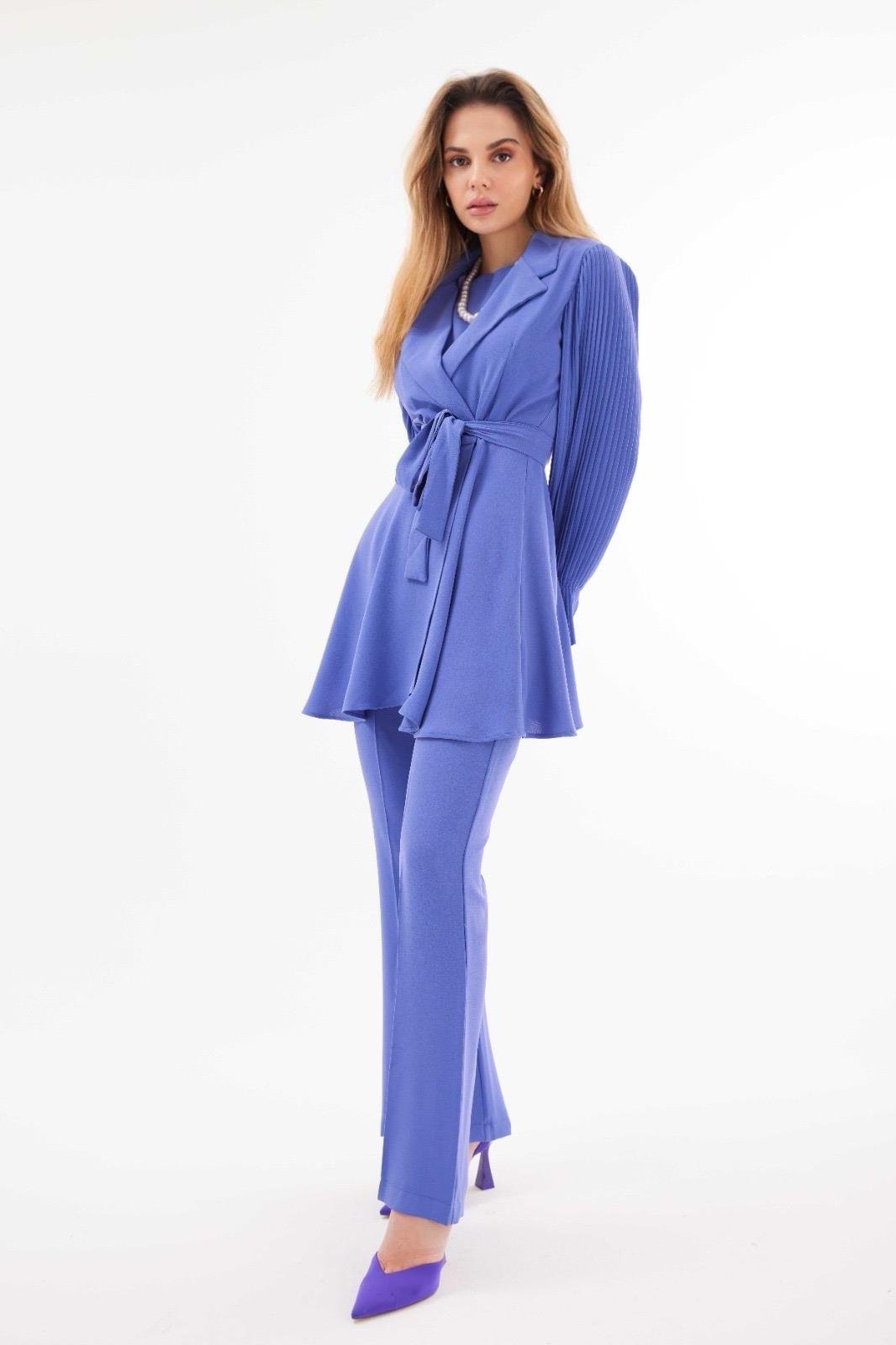 Alara Pleated Sleeves Matching Set - Indigo