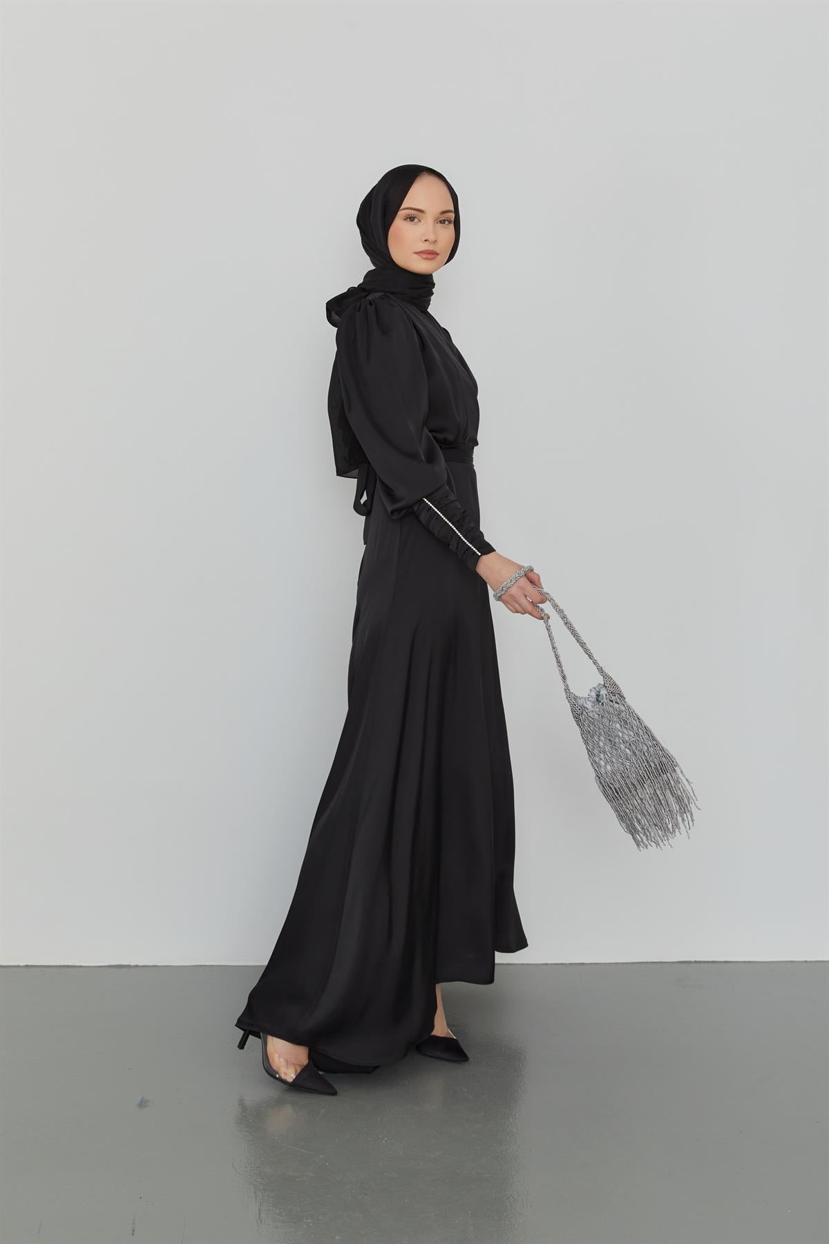 Maxi Satin Dress - Black