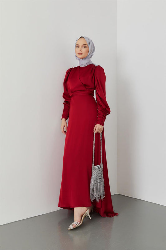Maxi Satin Dress - Sapphire Red